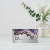 Modern Purple Agate & gold glitter marble QR Code Visitenkarte (Stehend Vorderseite)