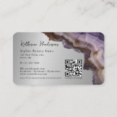 Modern Purple Agate & gold glitter marble QR Code Visitenkarte (Rückseite)