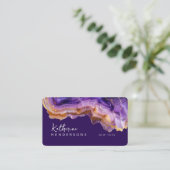 Modern Purple Agate & gold glitter marble QR Code Visitenkarte (Stehend Vorderseite)