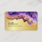 Modern Purple Agate & gold glitter marble QR Code Visitenkarte (Vorderseite)