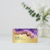 Modern Purple Agate & gold glitter marble QR Code Visitenkarte (Stehend Vorderseite)