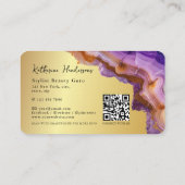 Modern Purple Agate & gold glitter marble QR Code Visitenkarte (Rückseite)