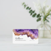 Modern Purple Agate & gold glitter marble QR Code Visitenkarte (Stehend Vorderseite)