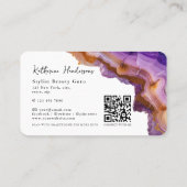 Modern Purple Agate & gold glitter marble QR Code Visitenkarte (Rückseite)