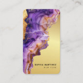 Modern Purple Agate gold marble & QR Code Logo Visitenkarte (Vorderseite)