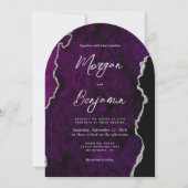 Modern Purple Agate Silver Script Arch Wedding Einladung (Vorderseite)