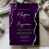 Modern Purple Agate Silver Script Wedding Einladung