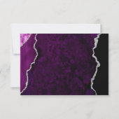 Modern Purple Agate Silver Script Wedding RSVP Karte (Rückseite)