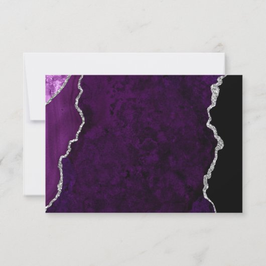 Modern Purple Agate Silver Script Wedding RSVP Karte (Rückseite)