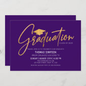 Modern purple and gold Graduation Invitation Einladung (Vorne/Hinten)