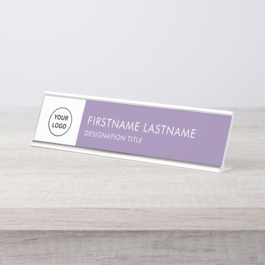 Modern Purple and White - Add Logo, Name, Title Schreibtischnamensplakette (Vorderseite )