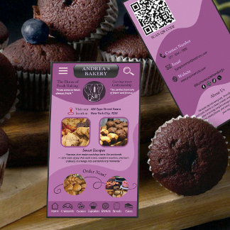 Modern Purple Bakery Branding Custom Logo QR Code Visitenkarte