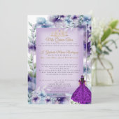 Modern Purple Blumen Quinceñera Einladung (Stehend Vorderseite)