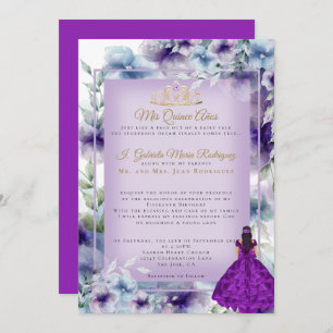 Modern Purple Blumen Quinceñera Einladung