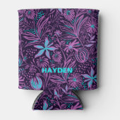 Modern Purple Dark Floral Pattern Personalised Dosenkühler (Vorderseite)