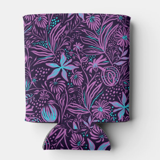 Modern Purple Dark Floral Pattern Personalised Dosenkühler (Rückseite)
