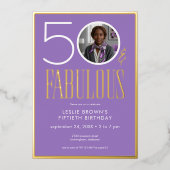 Modern Purple Fifty Fabulous Photo Birthday Folieneinladung (Vorderseite)