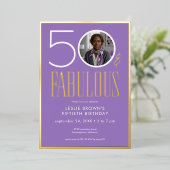 Modern Purple Fifty Fabulous Photo Birthday Folieneinladung (Stehend vorne)