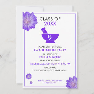 Modern Purple Floral Pharmacist Graduation Party Einladung