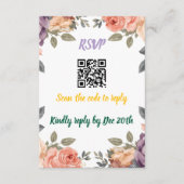 Modern Purple Floral QR Code RSVP | Scan to Reply  Begleitkarte (Vorderseite)