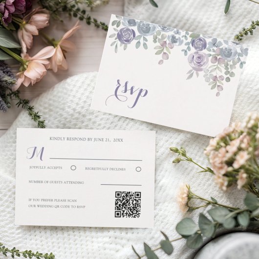 Modern Purple Floral Rsvp Wedding Karte