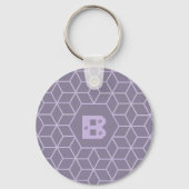 Modern Purple Geometric Cubes Pattern Monogram Schlüsselanhänger (Vorderseite)