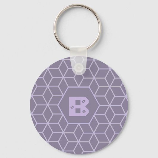 Modern Purple Geometric Cubes Pattern Monogram Schlüsselanhänger (Rückseite)