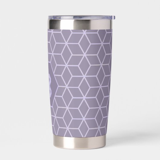 Modern Purple Geometric Cubes Pattern Monogram Thermobecher (Links)