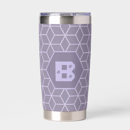 Modern Purple Geometric Cubes Pattern Monogram Thermobecher (Vorderseite)