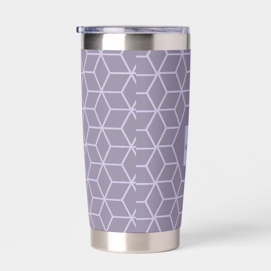 Modern Purple Geometric Cubes Pattern Monogram Thermobecher (Rechts)
