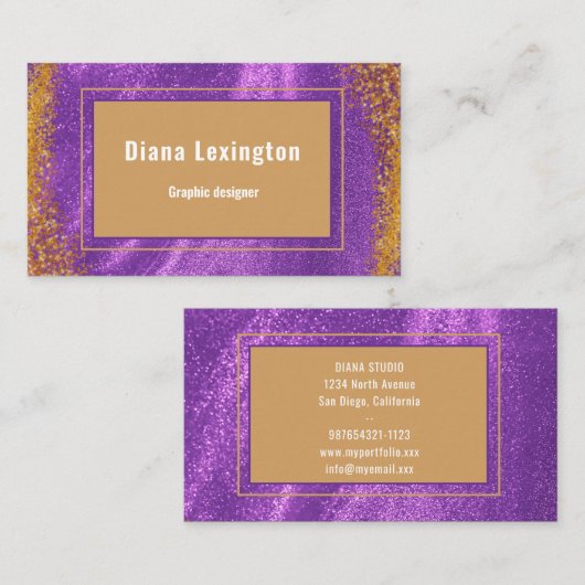 Modern Purple Gold Business Card Visitenkarte (Vorne/Hinten)