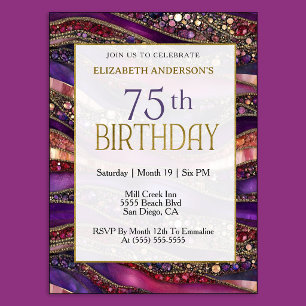 Modern Purple Gold Juwelen Strata 75. Geburtstag Einladung