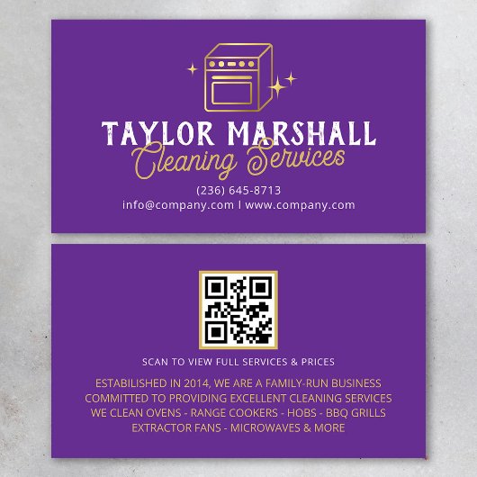 Modern Purple Gold Oven Cleaning Service Visitenkarte