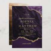 Modern Purple Gold Wedding Photo Invitation Einladung (Vorne/Hinten)