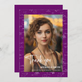 Modern Purple Math Script Photo Graduation Dankeskarte (Vorne/Hinten)