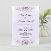 Modern Purple Minimalist Floral Wedding Invitation Einladung (Stehend Vorderseite)