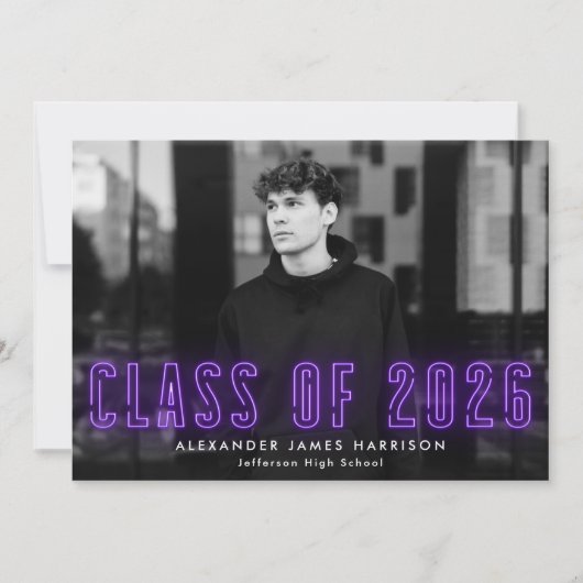 Modern Purple Neon Class of 2023 Photo Graduation Ankündigung (Vorderseite)