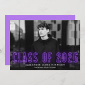 Modern Purple Neon Class of 2023 Photo Graduation Ankündigung (Vorne/Hinten)