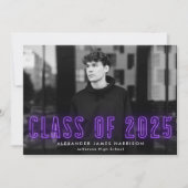 Modern Purple Neon Class of 2023 Photo Graduation Ankündigung (Vorderseite)