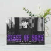 Modern Purple Neon Class of 2023 Photo Graduation Ankündigung (Stehend Vorderseite)