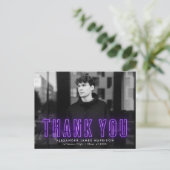 Modern Purple Neon Foto Thank You Graduation Postkarte (Stehend Vorderseite)