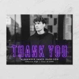Modern Purple Neon Foto Thank You Graduation Postkarte