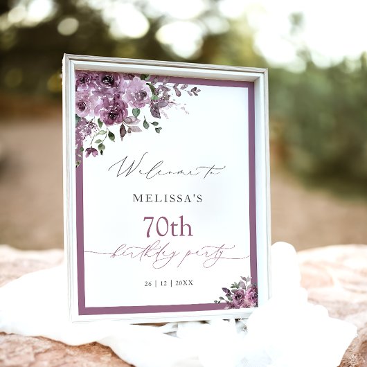 Modern Purple Roses Any Age Birthday Welcome Poster