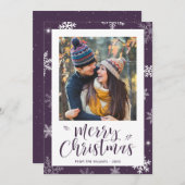 Modern Purple Snowflake Photo Christmas Feiertagskarte (Vorne/Hinten)