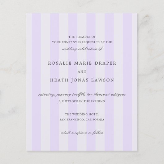 Modern Purple Stripes Budget Wedding Invite Flyer (Vorne)