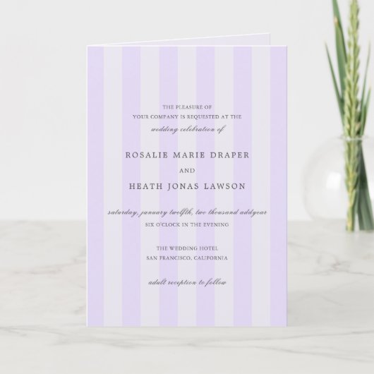 Modern Purple Stripes Elegant Wedding Einladung (Vorderseite)