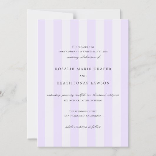Modern Purple Stripes Elegant Wedding Magneteinladung (Vorderseite)