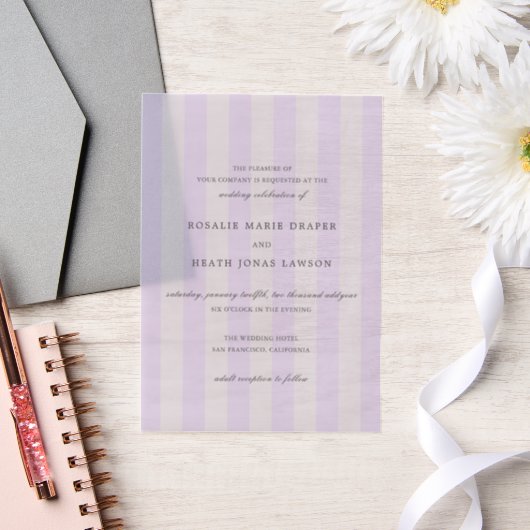 Modern Purple Stripes Elegant Wedding Pergament Einladungen (Hochzeit)