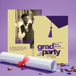 Modern Purple Typography Grad Party Photo Einladung