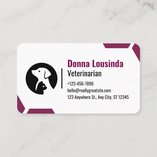 Modern Purple Vet Clinic Business Card for Pet Car Visitenkarte (Rückseite)
